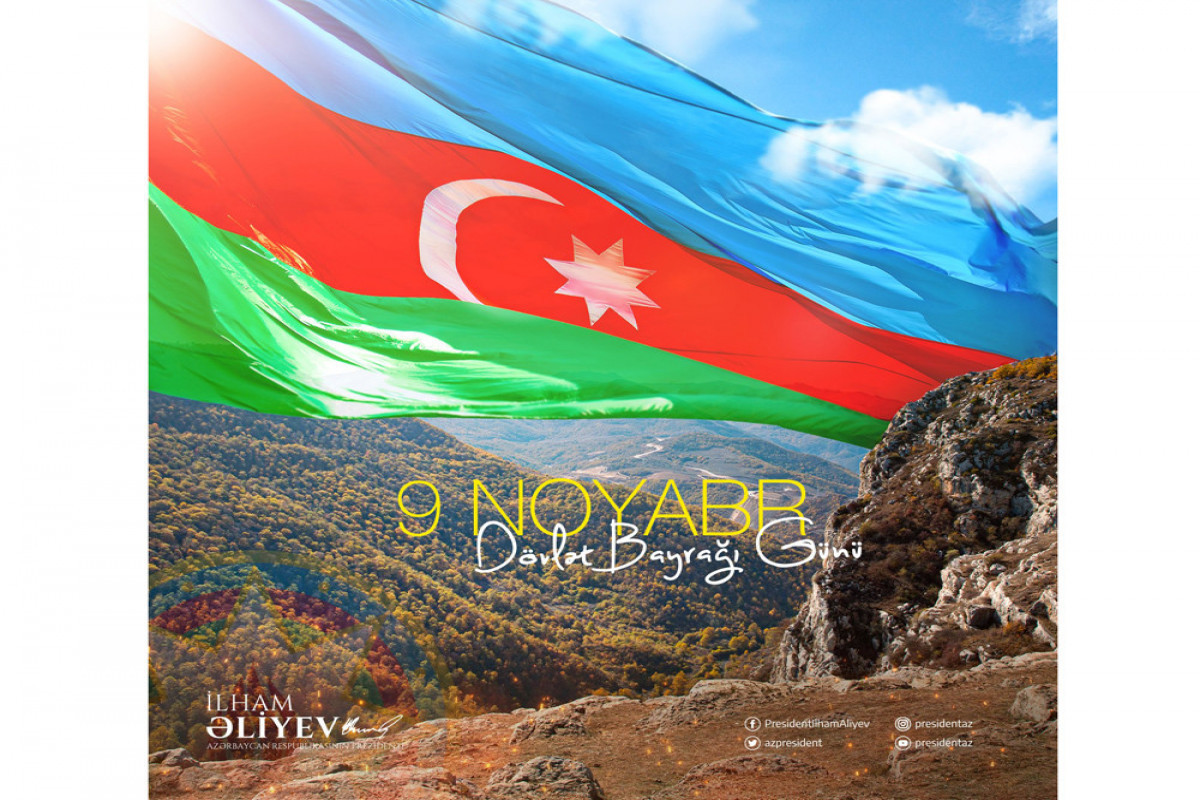 Президент Ильхам Алиев поделился публикацией по случаю Дня Государственного флага