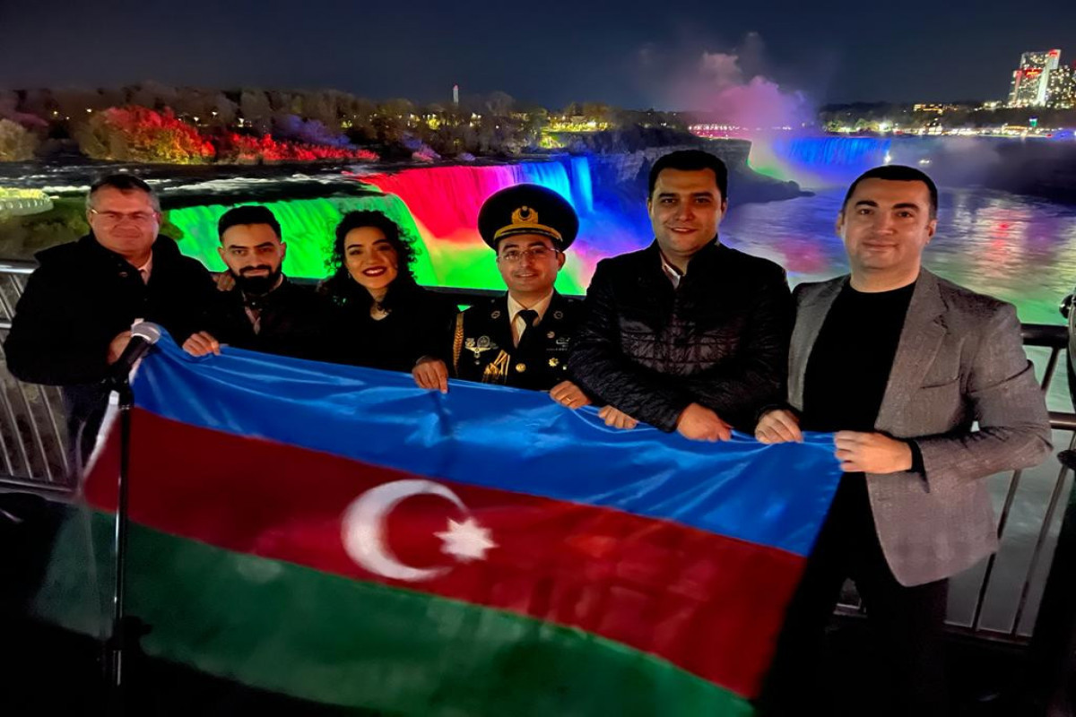Niagara Falls lit up with colors of Azerbaijani Flag on Victory Day