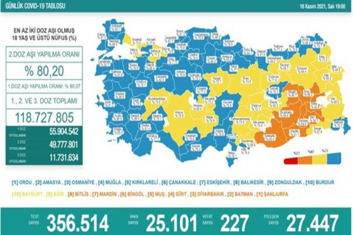 Türkiyədə bu gün koronavirusdan 227 nəfər ölüb