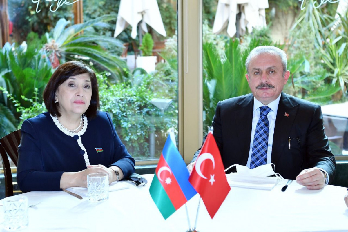 Chair of the Milli Majlis Sahiba Gafarova  and Chairman of the Great National Assembly of Turkey Mustafa Şentop