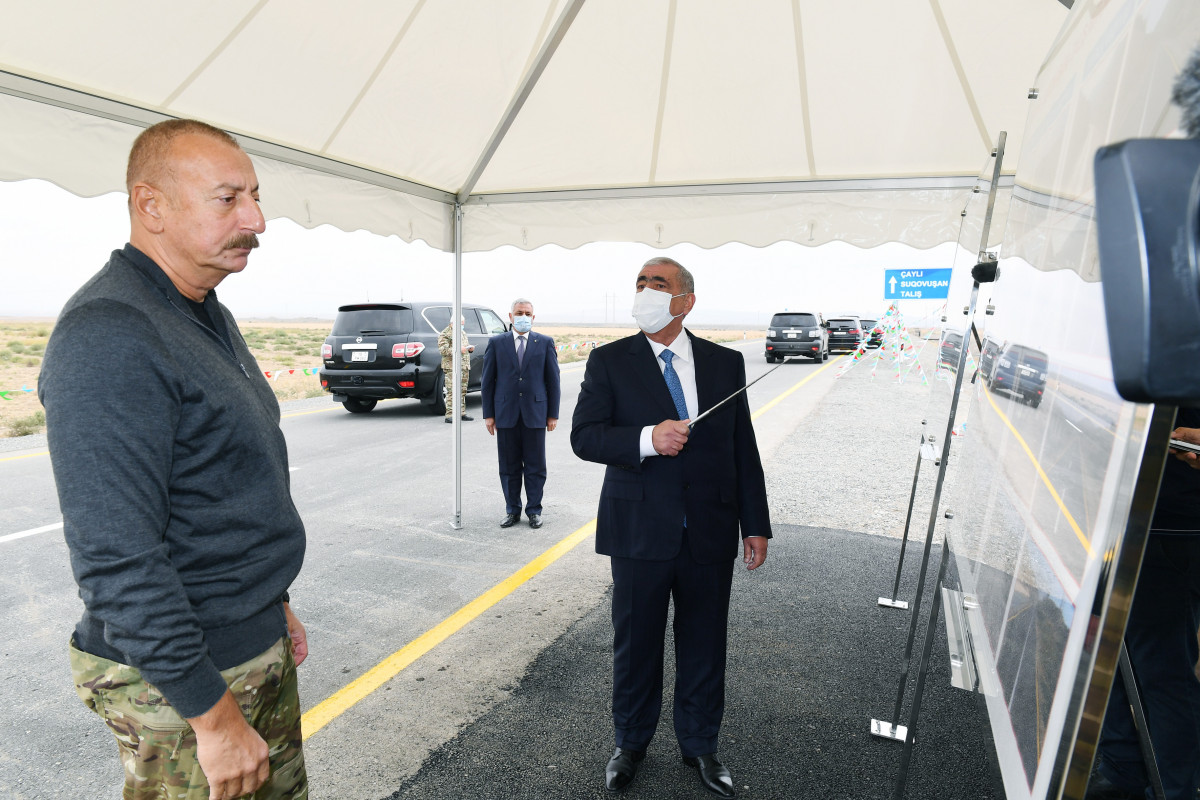Президент Ильхам Алиев  принял участие в открытии автомобильных дорог, ведущих в поселок Суговушан и село Талыш