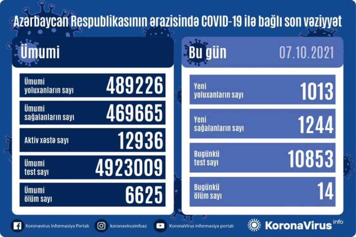 В Азербайджане выявлено еще 1013 случаев заражения коронавирусом, 1244 человека вылечились