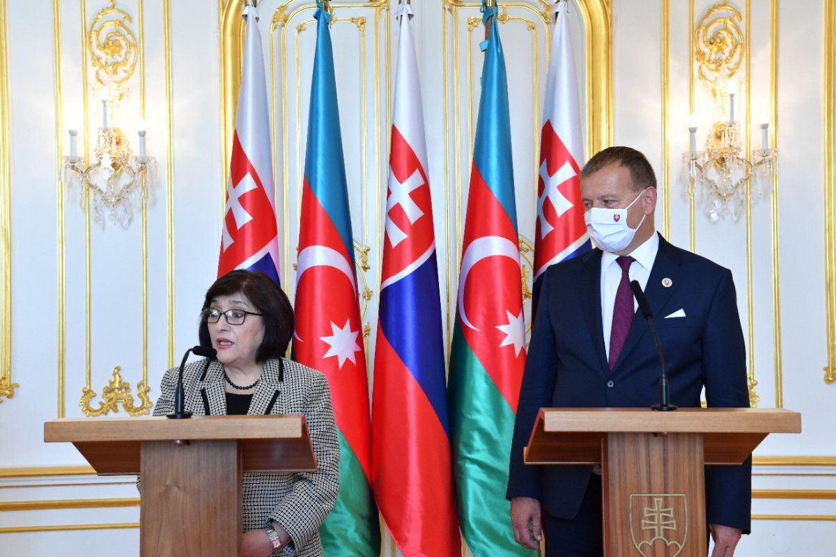 Совместный брифинг спикеров парламентов Азербайджана и Словакии 