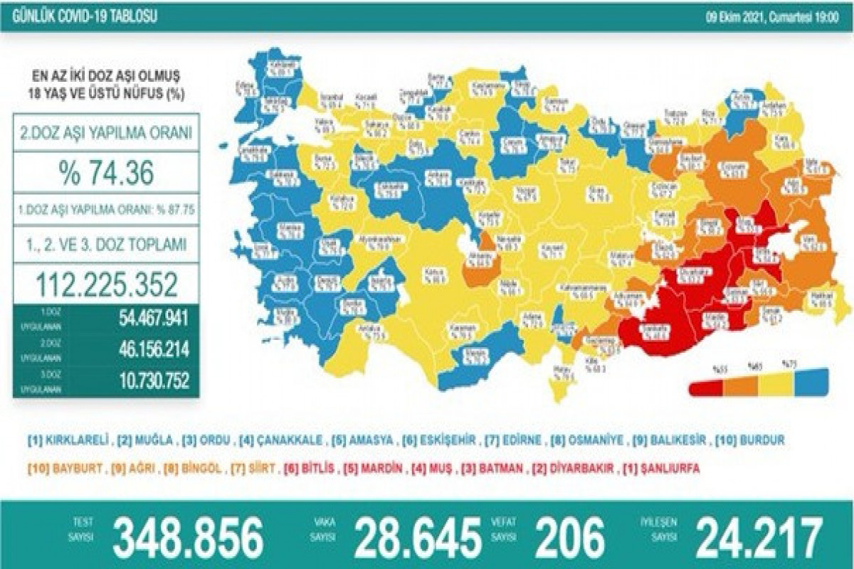 Türkiyədə bu gün koronavirusdan 206 nəfər ölüb
