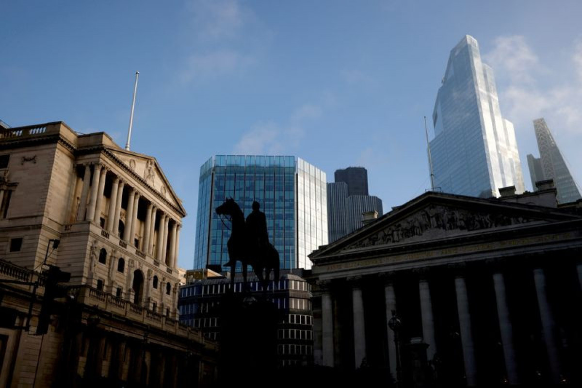 The Bank of England and the City of London financial district in London, Britain