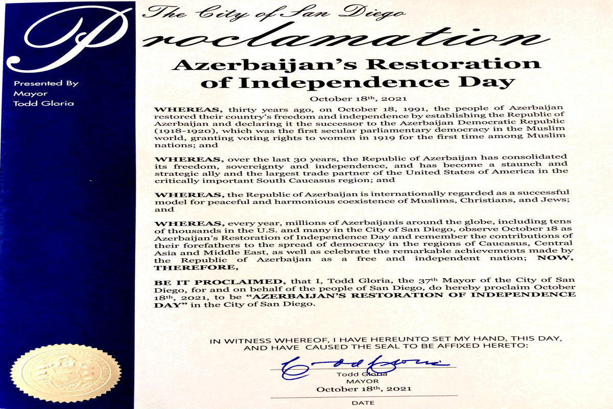 California’s second largest city proclaims   October 18 as ‘Azerbaijan Day’-PHOTO 