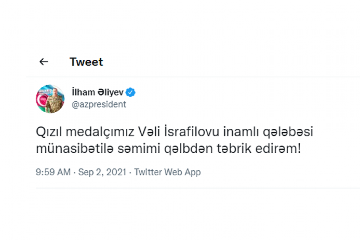Prezident İlham Əliyevin paylaşımı
