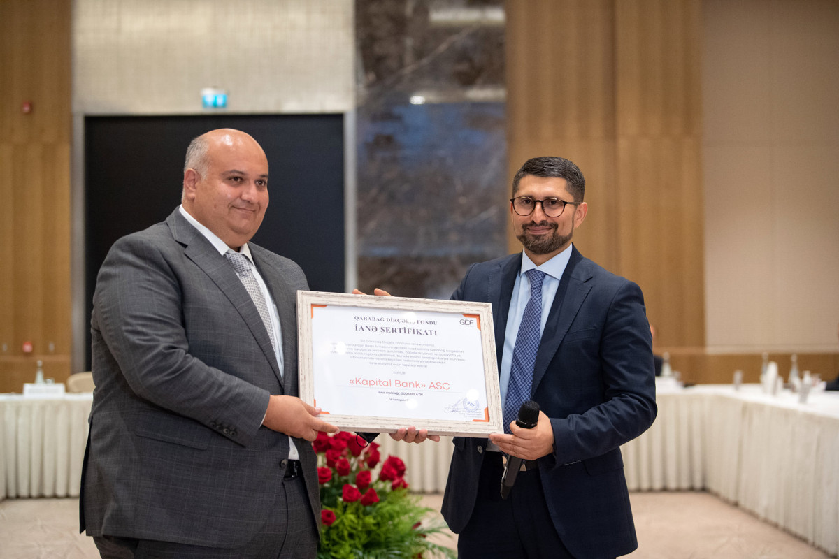 “Kapital Bank” Qarabağ Dirçəliş Fondunun xüsusi sertifikatına layiq görülüb - FOTO 