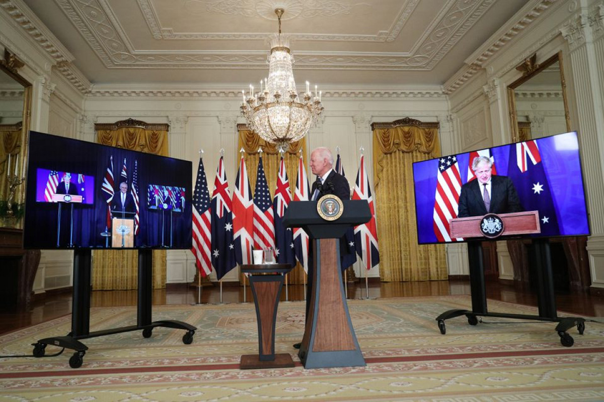 U.S. President Joe Biden delivers remarks on a National Security Initiative virtually with Australian Prime Minister Scott Morrison and British Prime Minister Boris Johnson