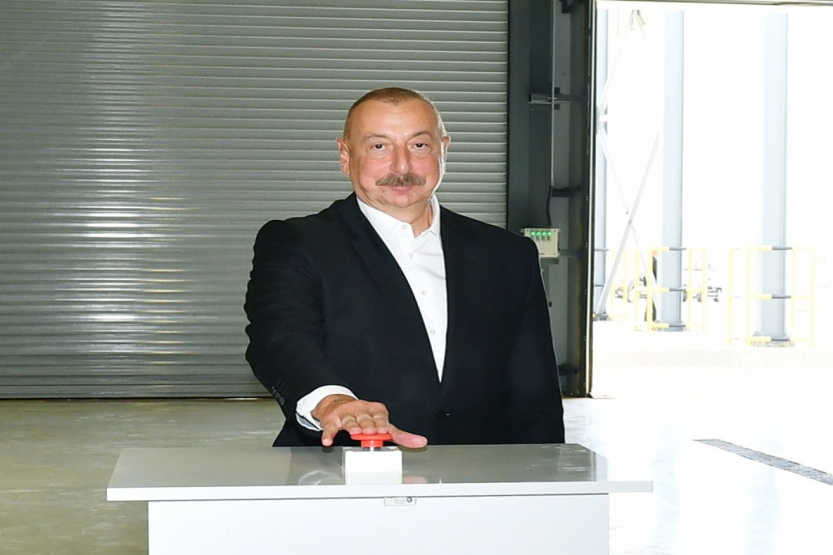 President Ilham Aliyev and First Lady Mehriban Aliyeva got acquainted with “Grand-Agro Invitro” LLC and participated in opening of “Azbadam” LLC processing factory