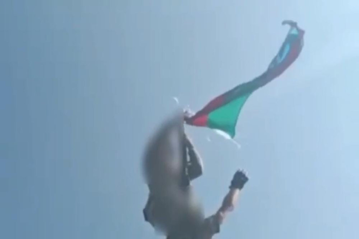 Azerbaijani flag waving in Buzdukh mountain-VIDEO 