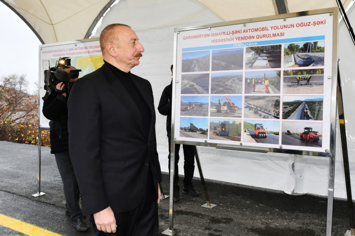 Президент принял участие в открытии дороги Огуз-Шеки после реконструкции