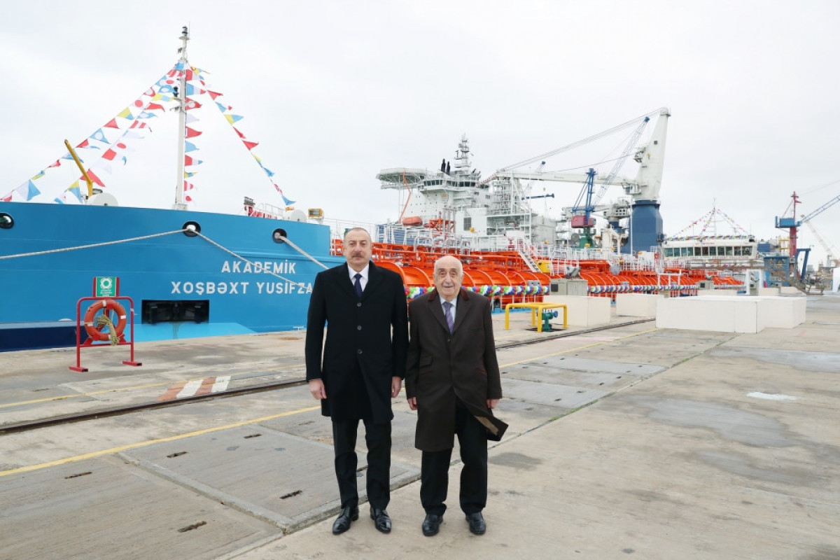 Azerbaijani President attends a ceremony to launch the “Academician Khoshbakht Yusifzade” tanker-PHOTO -UPDATED 
