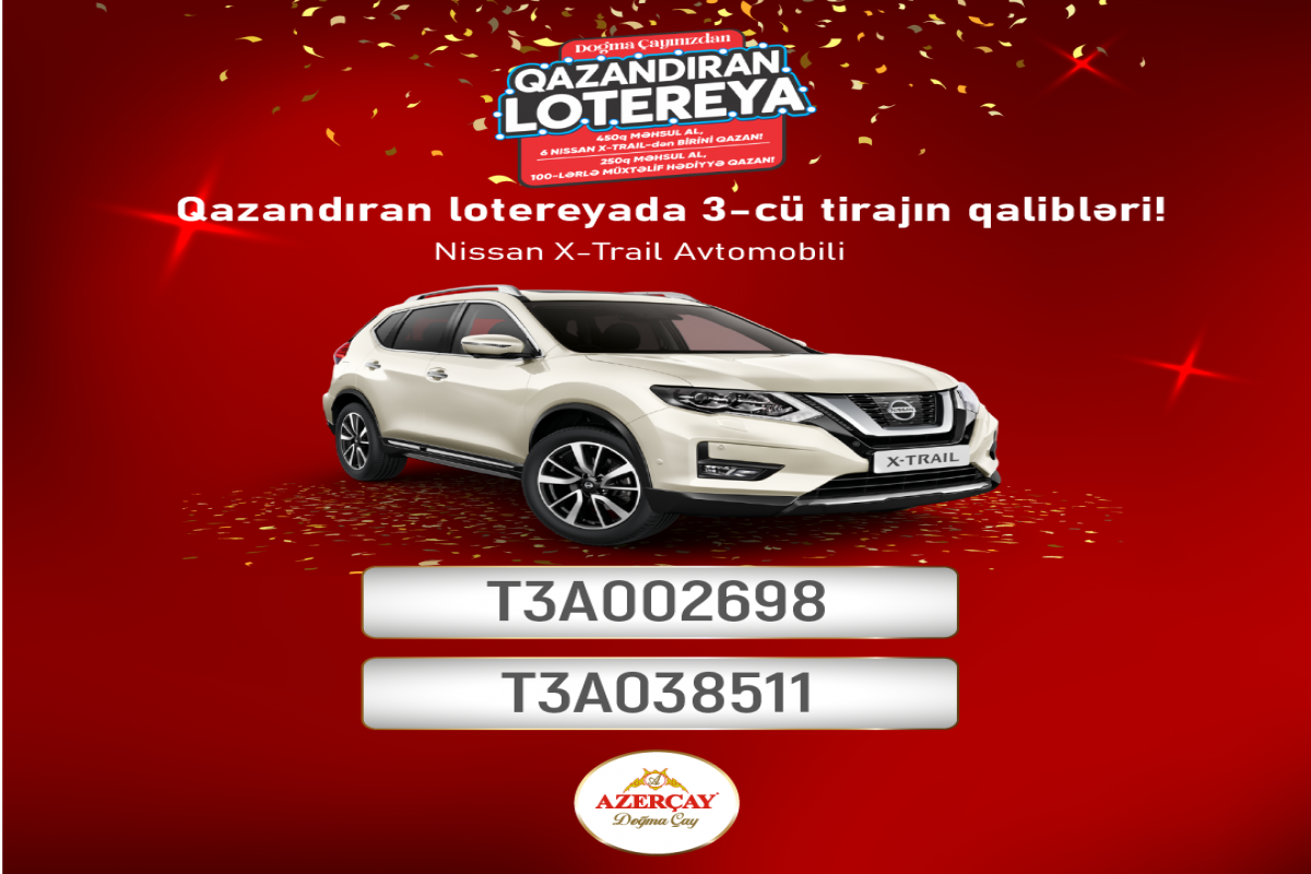 "Azerçay" tərəfindən keçirilən lotereyanın son tirajının qalibləri məlum olub® 