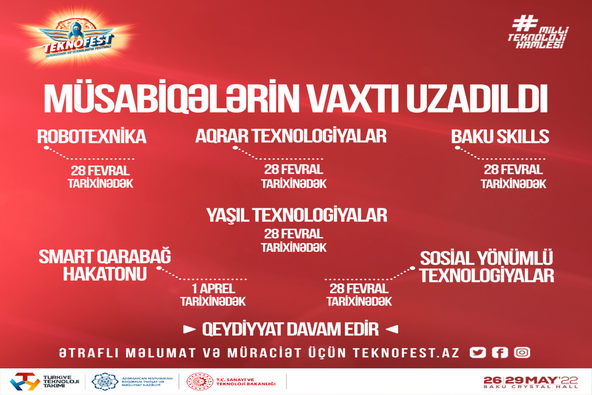 "TEKNOFEST Azərbaycan" çərçivəsində bir neçə müsabiqənin qeydiyyat vaxtı uzadılıb
