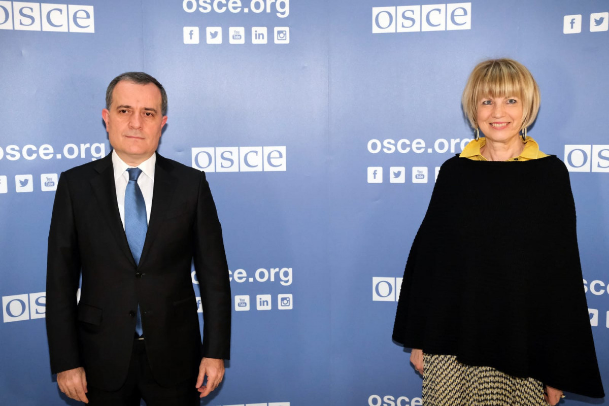 Azerbaijani Foreign Minister Jeyhun Bayramov, OSCE Secretary General Helga Schmid