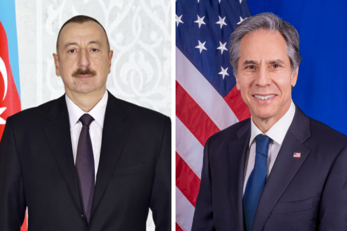 Ilham Aliyev,  the President of the Republic of Azerbaijan and Antony Blinken, US Secretary of State