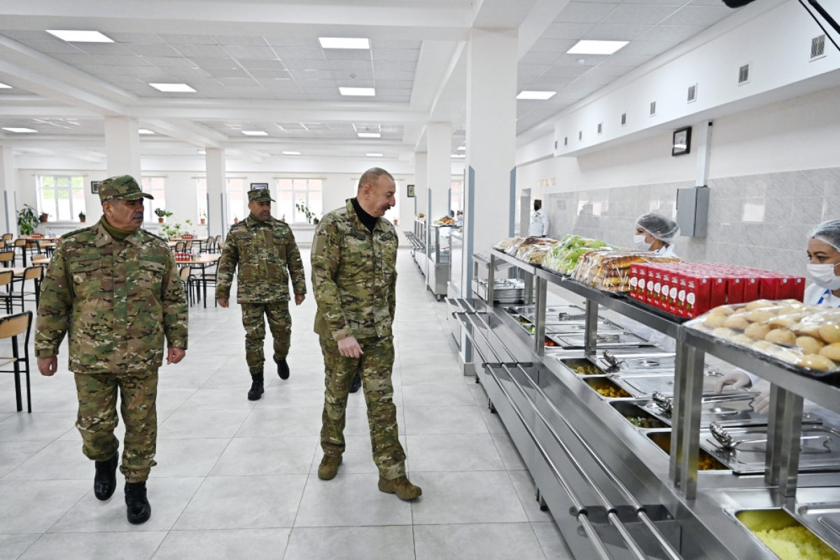 President Ilham Aliyev viewed conditions created at newly commissioned military unit of Defense Ministry in Fuzuli district