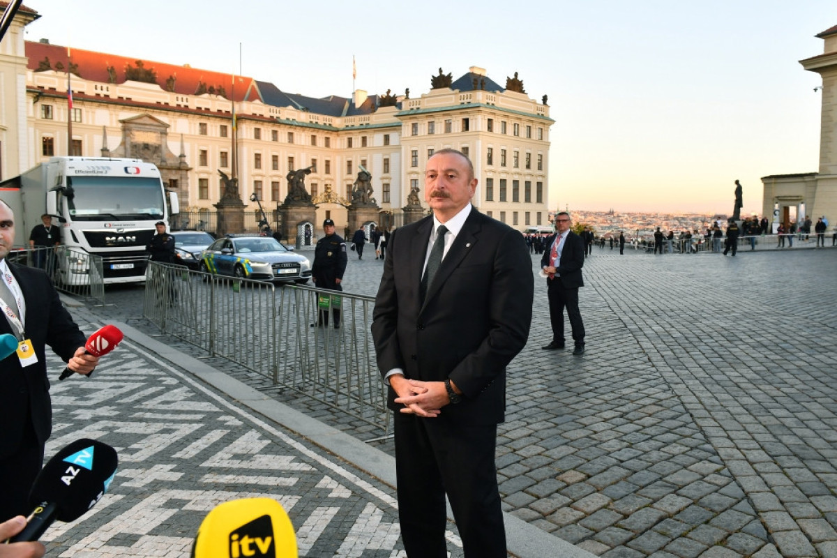 President Ilham Aliyev was interviewed by Azerbaijani TV channels in Prague-UPDATED 