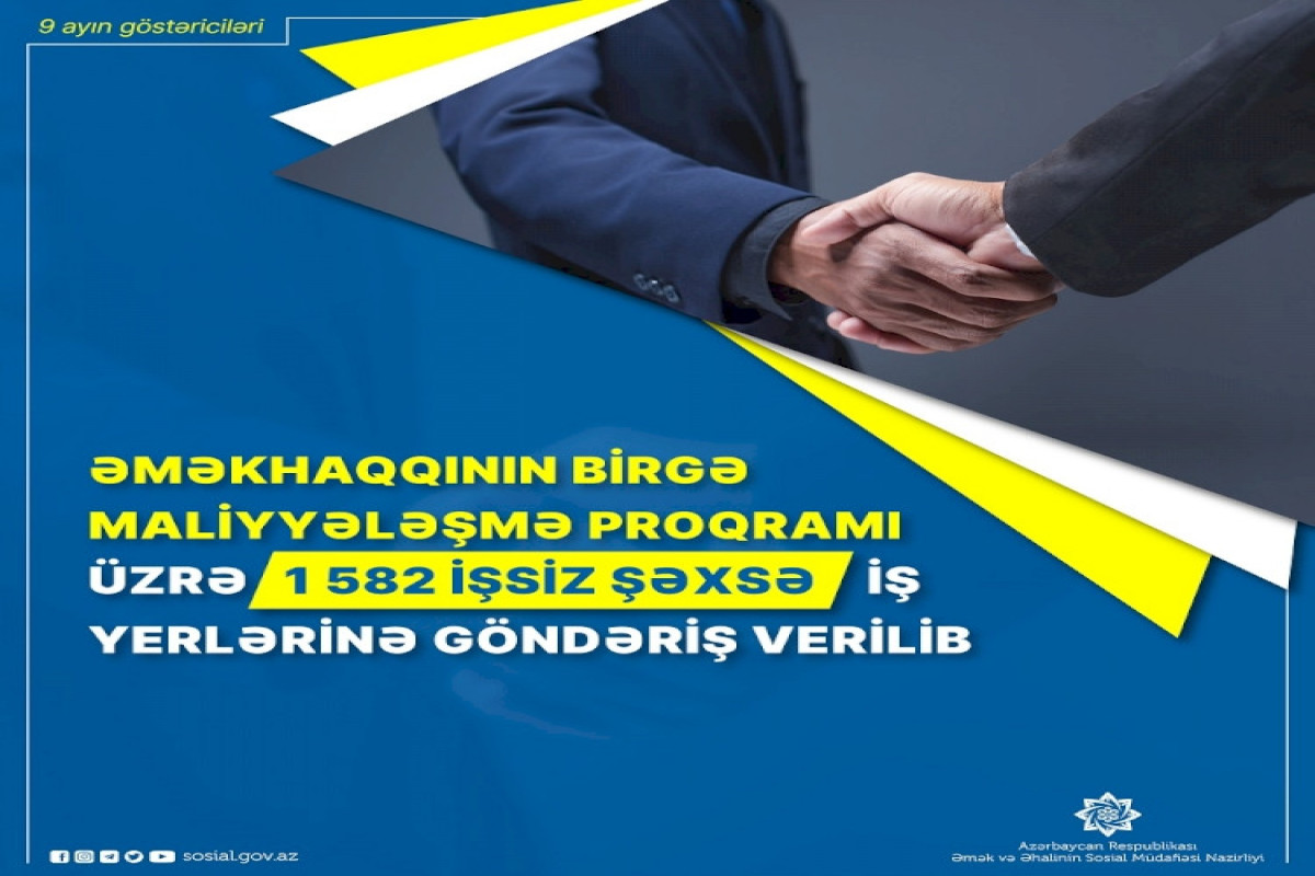Bu il əməkhaqqının birgə maliyyələşməsi üzrə 1582 şəxsə iş yerlərinə göndəriş verilib