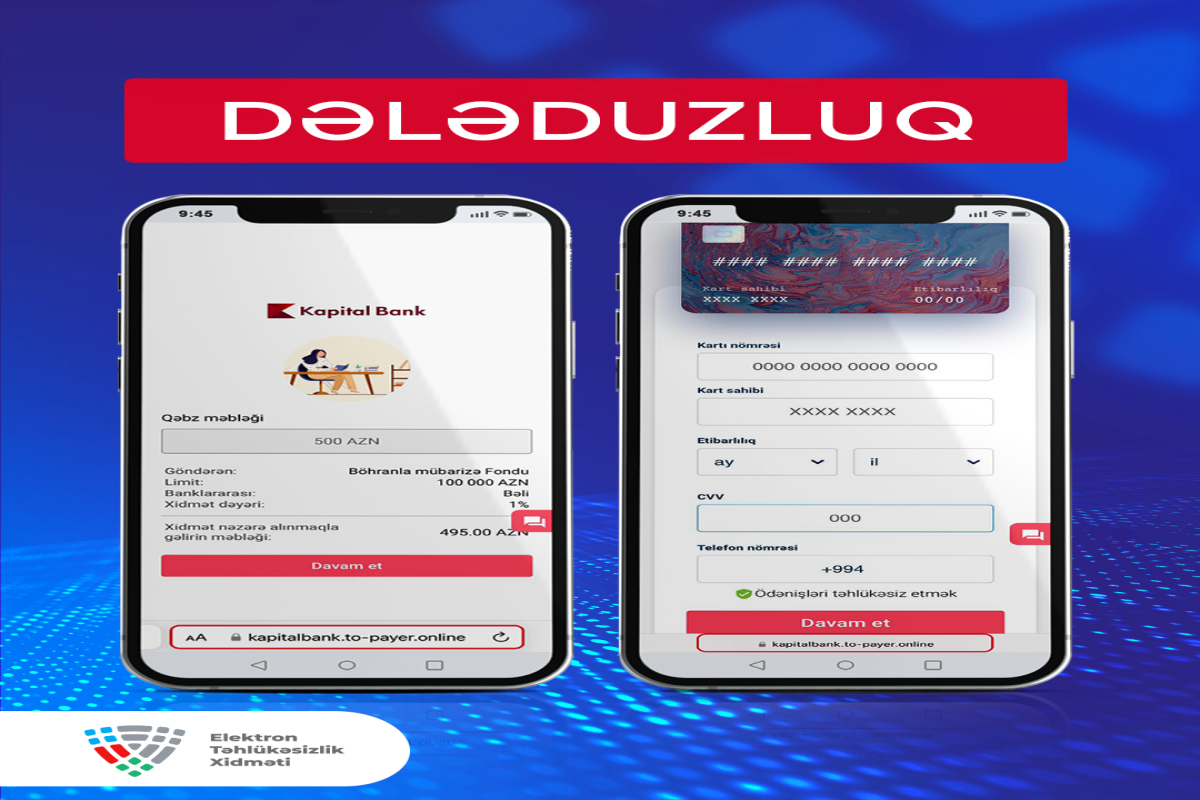 Nazirlik “Kapital Bank” adından göndərilən fişinq mesajlarla bağlı xəbərdarlıq edib