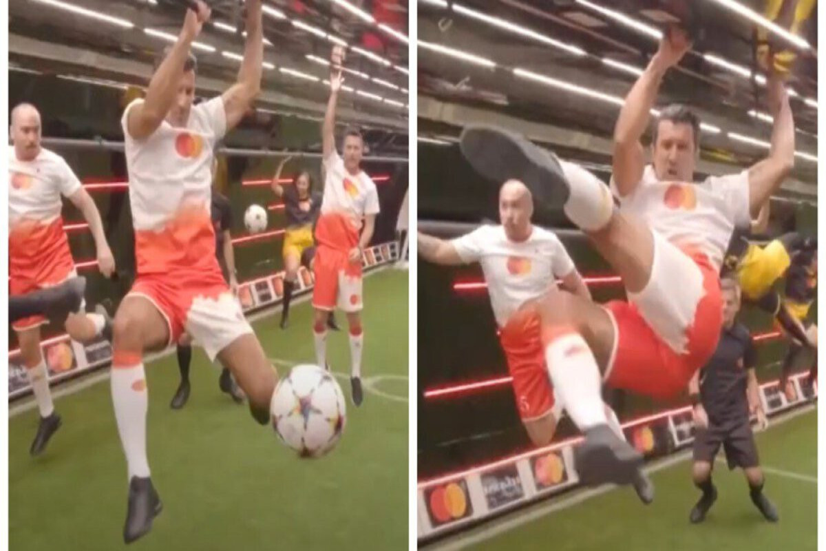 Luis Figo scores a bicycle kick goal in ‘zero gravity’ football match-<span class="red_color">VIDEO