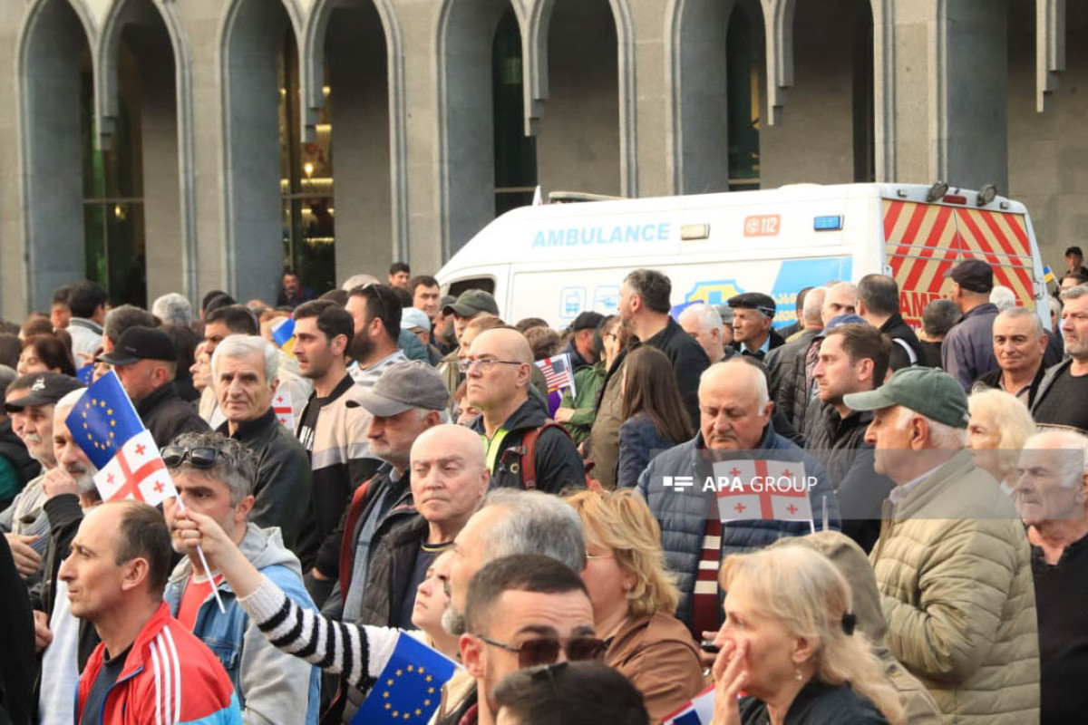 Gürcüstanda "Vahid Milli Hərəkat" partiyası parlament binası qarşısında aksiya keçirir - FOTO 