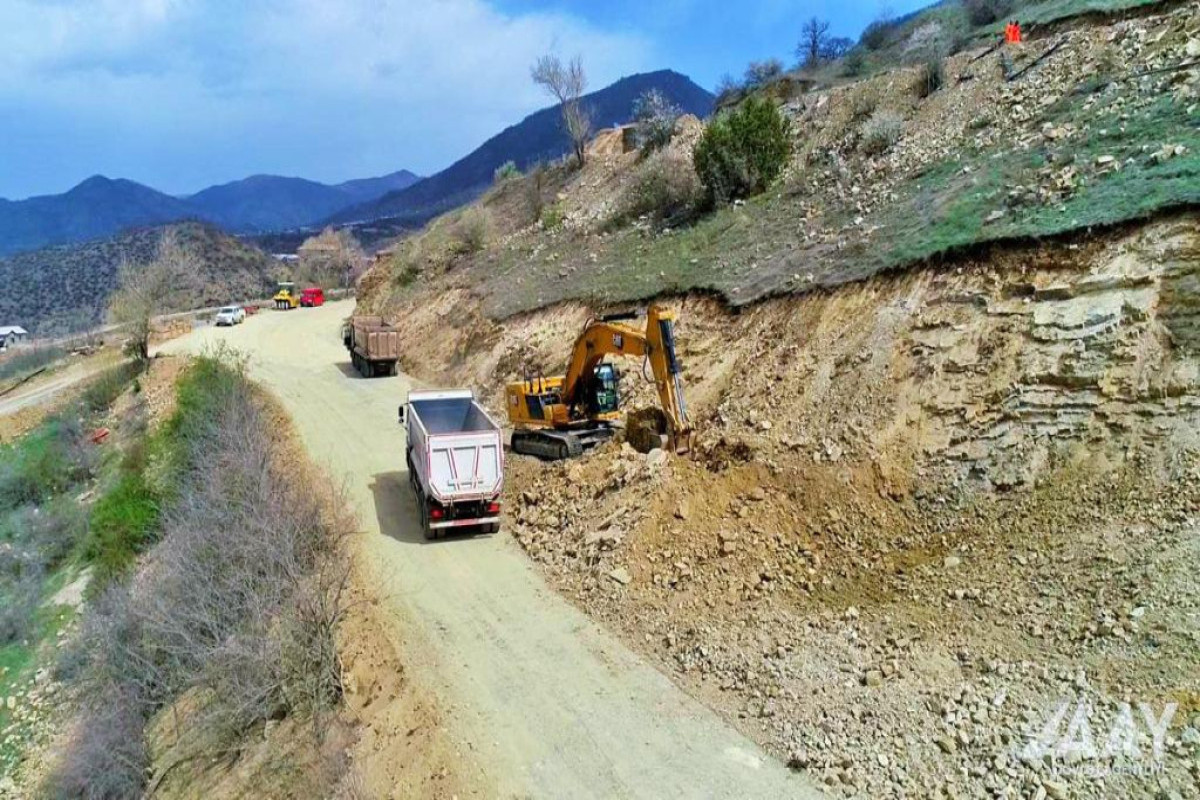 Drilling and blasting works are conducted rapidly, in connection with restoration of inner city roads of Lachin and airport