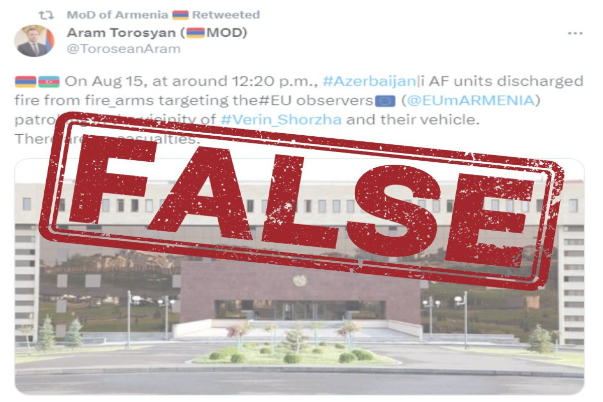 Missiya Ermənistan MN-in Azərbaycan Ordusunun Aİ müşahidəçilərini atəşə tutması barədə bəyanatını yalan adlandırıb