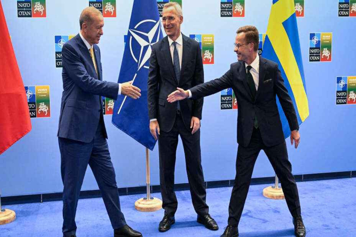 Turkish President Tayyip Erdogan, NATO Secretary-General Jens Stoltenberg, and Swedish Prime Minister Ulf Kristersson