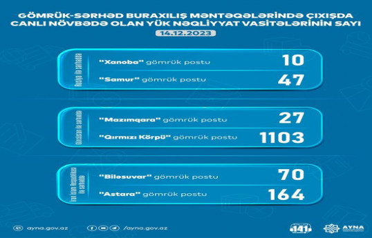 AYNA: 1421 yük maşını gömrük postlarında gözləyir