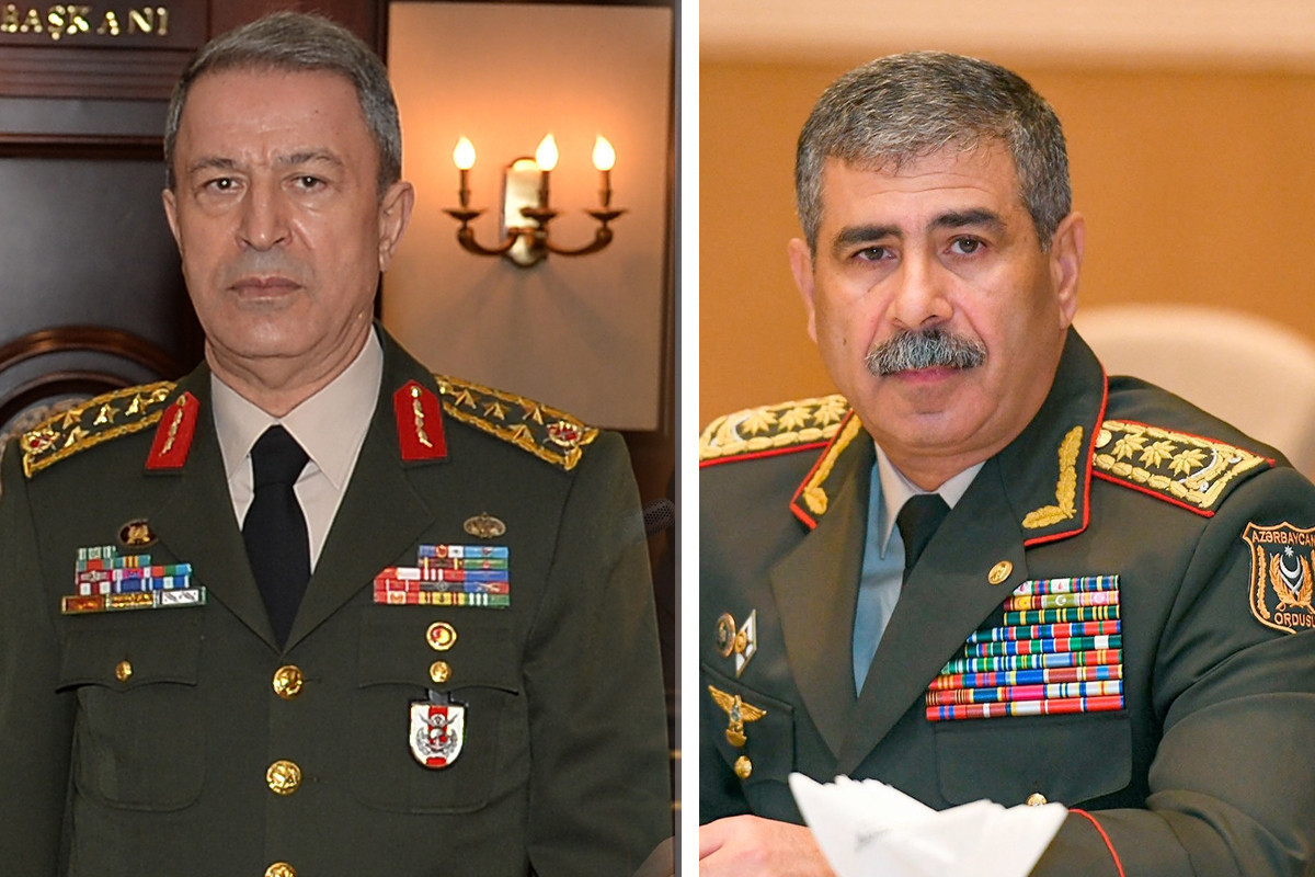 Hulusi Akar, Turkish National Defense Minister and Zakir Hasanov, Defense Minister of Azerbaijan