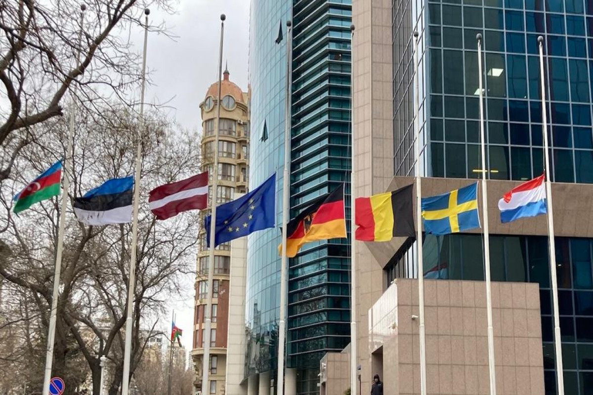Flags of some European countries lowered to half-mast in Baku