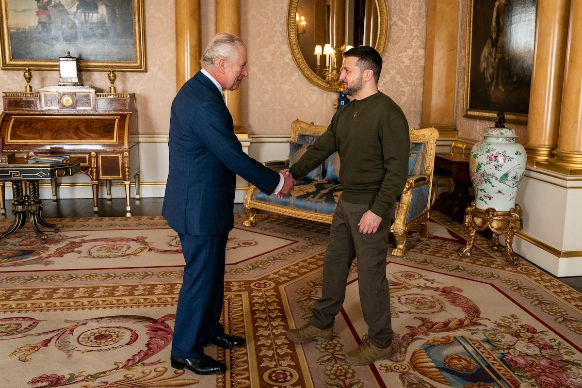 Ukrainian president Volodymyr Zelensky meets King Charles at Buckingham Palace