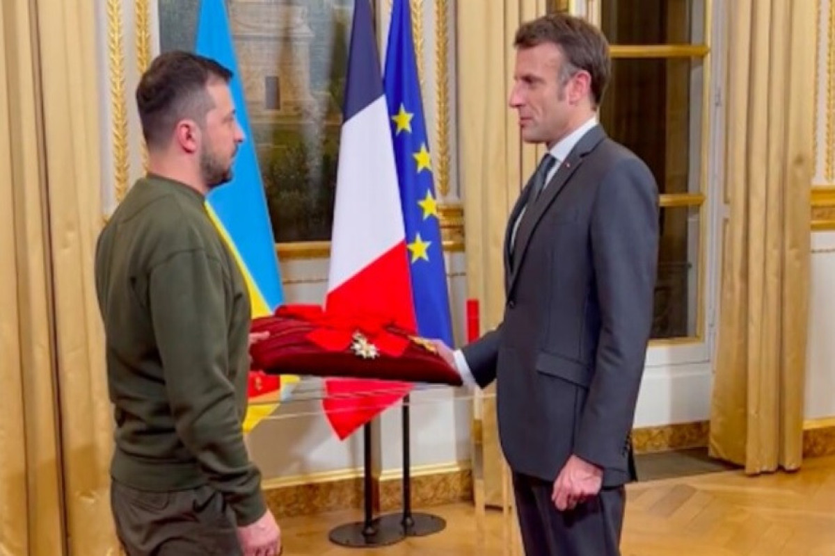 Volodymyr Zelensky, President of Ukraine and Emmanuel Macron, President of France