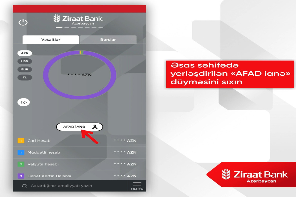 "Ziraat Bank Azərbaycan"ın mobil tətbiqilə Türkiyəyə dəstək olmaq asanlaşıb - <span class="red_color">VİDEO