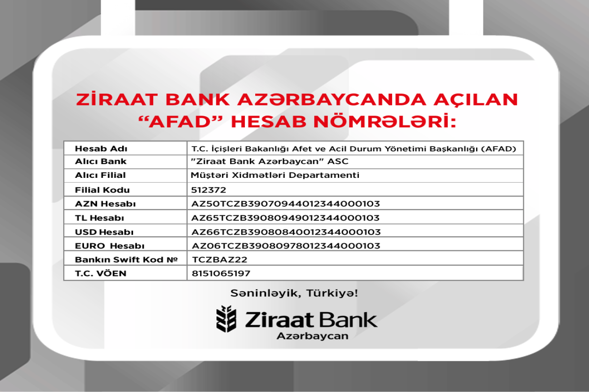 "Ziraat Bank Azərbaycan"da “AFAD”ın rəsmi hesabları açılıb  - FOTO 