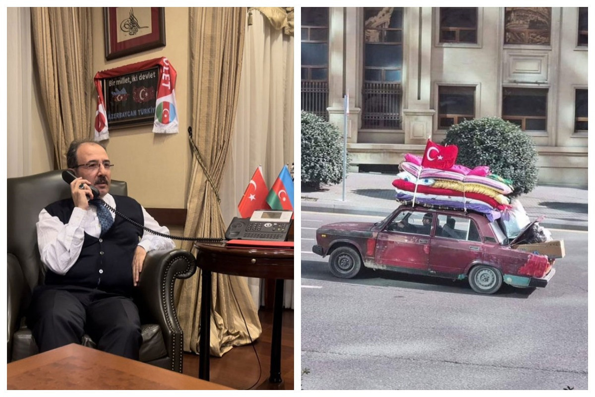 Türkiyə səfiri zəlzələdən zərər çəkənlər üçün köhnə maşını ilə yardım daşıyan Sərvər Bəşirliyə zəng edib