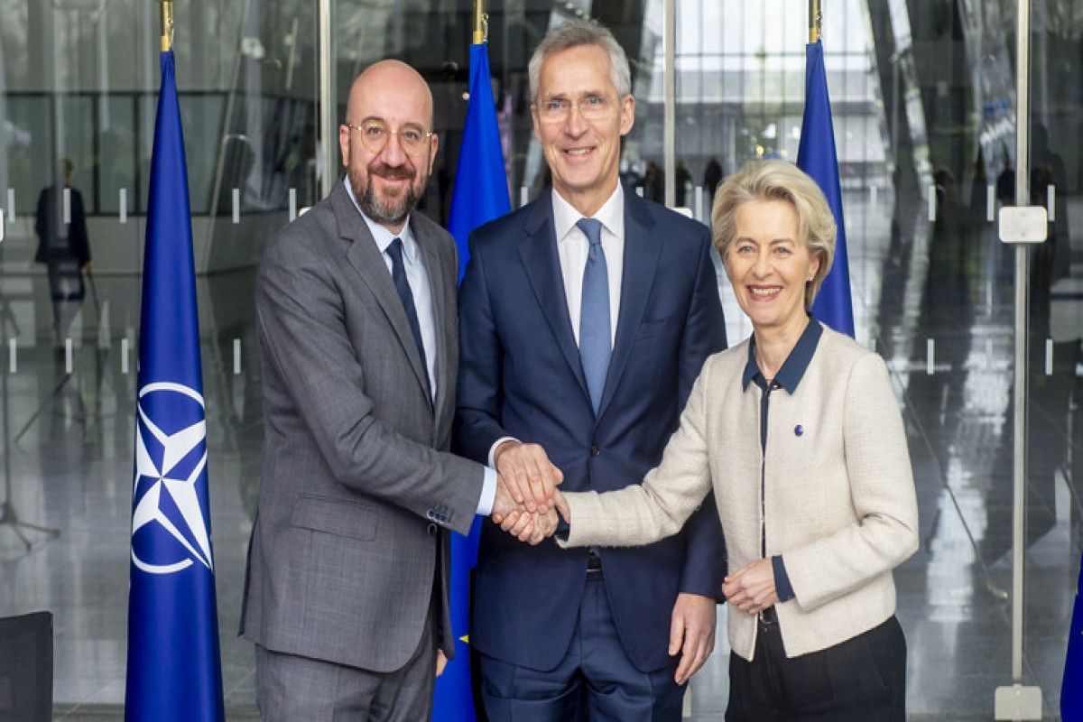 NATO Secretary General Jens Stoltenberg, the President of the European Council, Charles Michel, and the President of the European Commission, Ursula von der Leyen