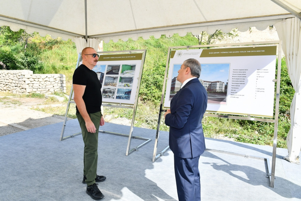 Dövlət başçısı Şuşa şəhər 1 nömrəli tam orta məktəbdə aparılan tikinti işləri ilə tanış olub - YENİLƏNİB 