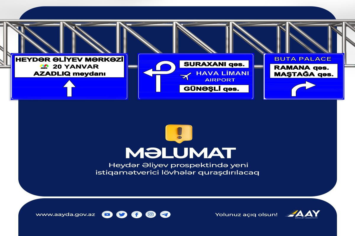 Heydər Əliyev prospektində yeni istiqamətverici lövhələr quraşdırılacaq