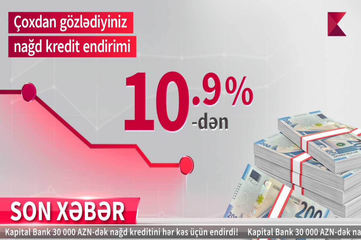 Kapital Bank-dan nağd pul kreditini illik 10,9%-lə əldə edin