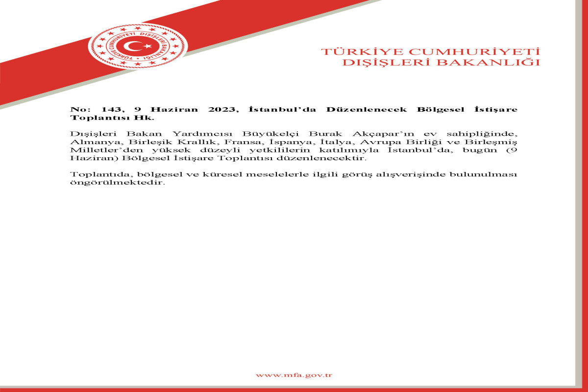 Türkiyə XİN: İstanbulda bu gün regional məşvərət iclası keçiriləcək