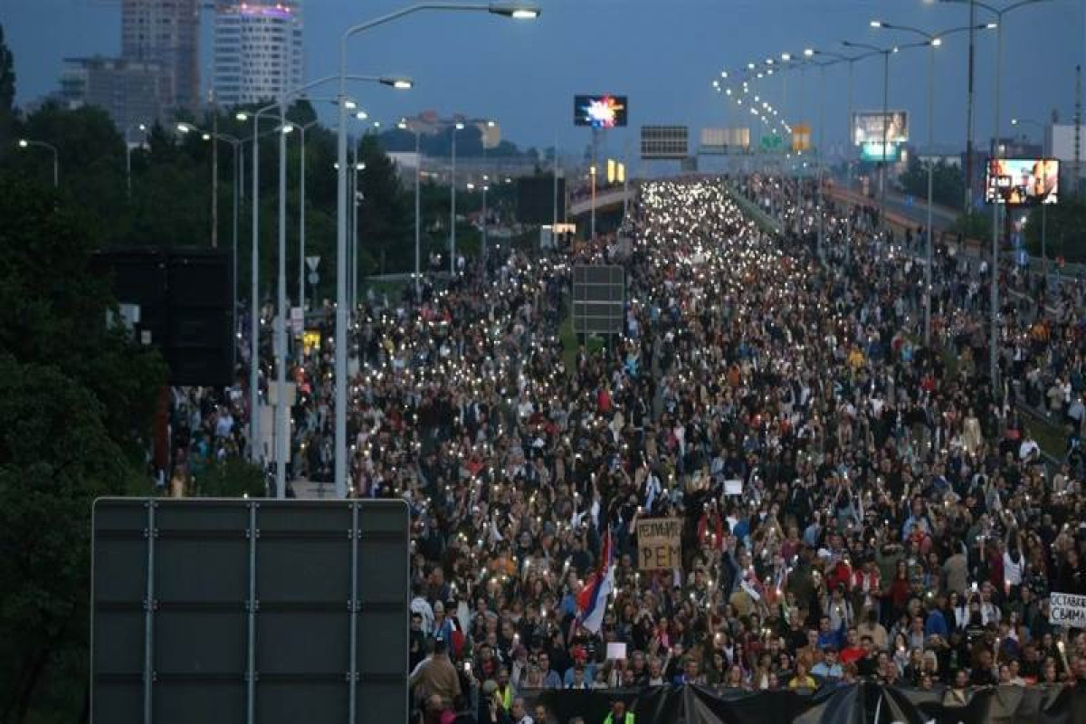 Tens of thousands protest against violence in Serbia