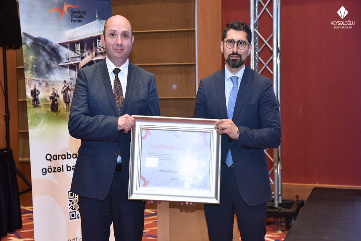 Veysəloğlu Şirkətlər Qrupu Qarabağın bərpası istiqamətində görülən işlərə dəstəyinə görə sertifikat alıb - FOTO 