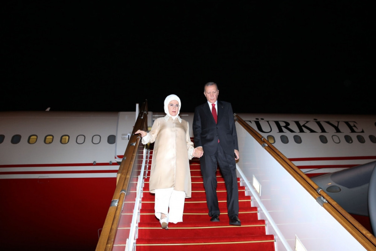 President Recep Tayyip Erdogan arrives on state visit in Azerbaijan-<span class=