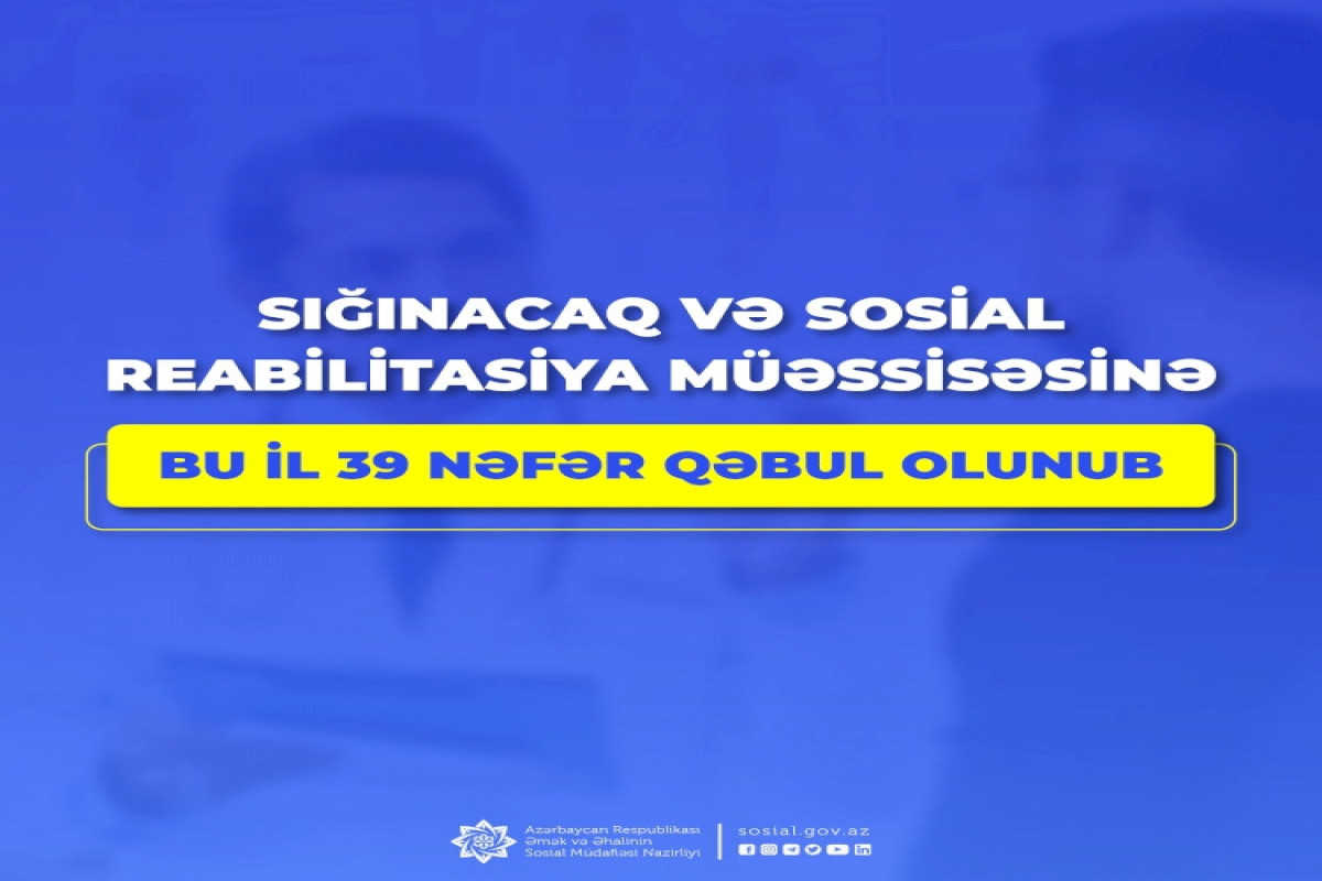 Sığınacaq və Sosial Reabilitasiya Müəssisəsinə bu il 39 nəfər qəbul olunub