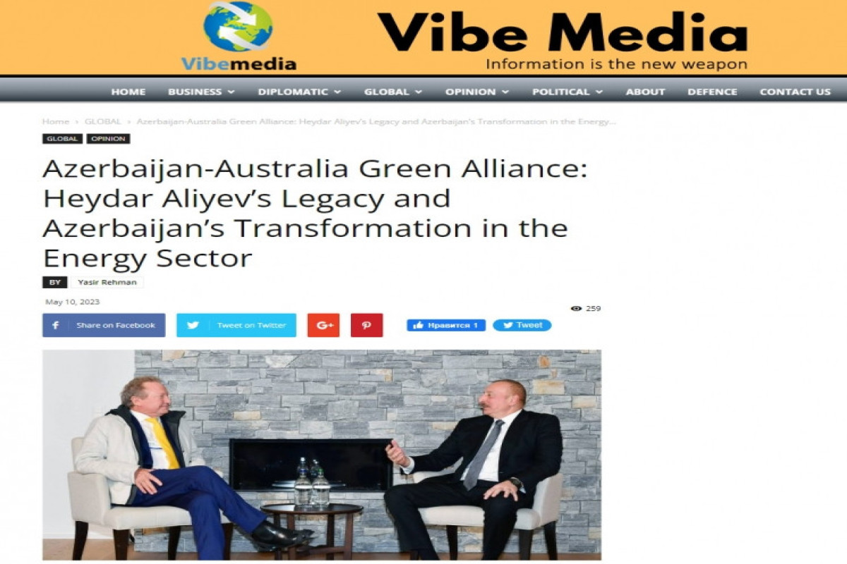 Avstraliya nəşri “Heydər Əliyev irsi və Azərbaycanın enerji sektorunda transformasiyası" adlı məqalə yayıb