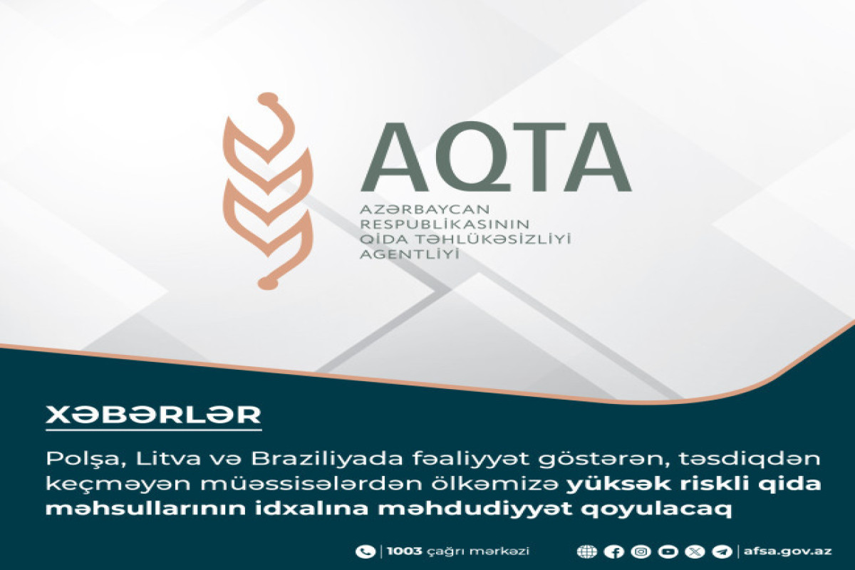 Bir sıra ölkələrdən yüksək riskli qida məhsullarının idxalına məhdudiyyət qoyulacaq
