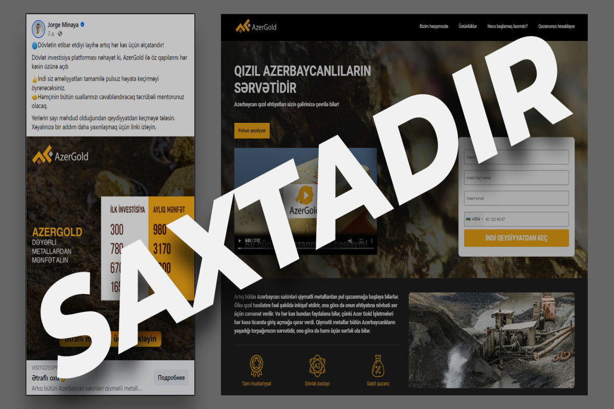 “AzerGold” vətəndaşları saxta reklam kampaniyalarına aldanmamağa çağırır